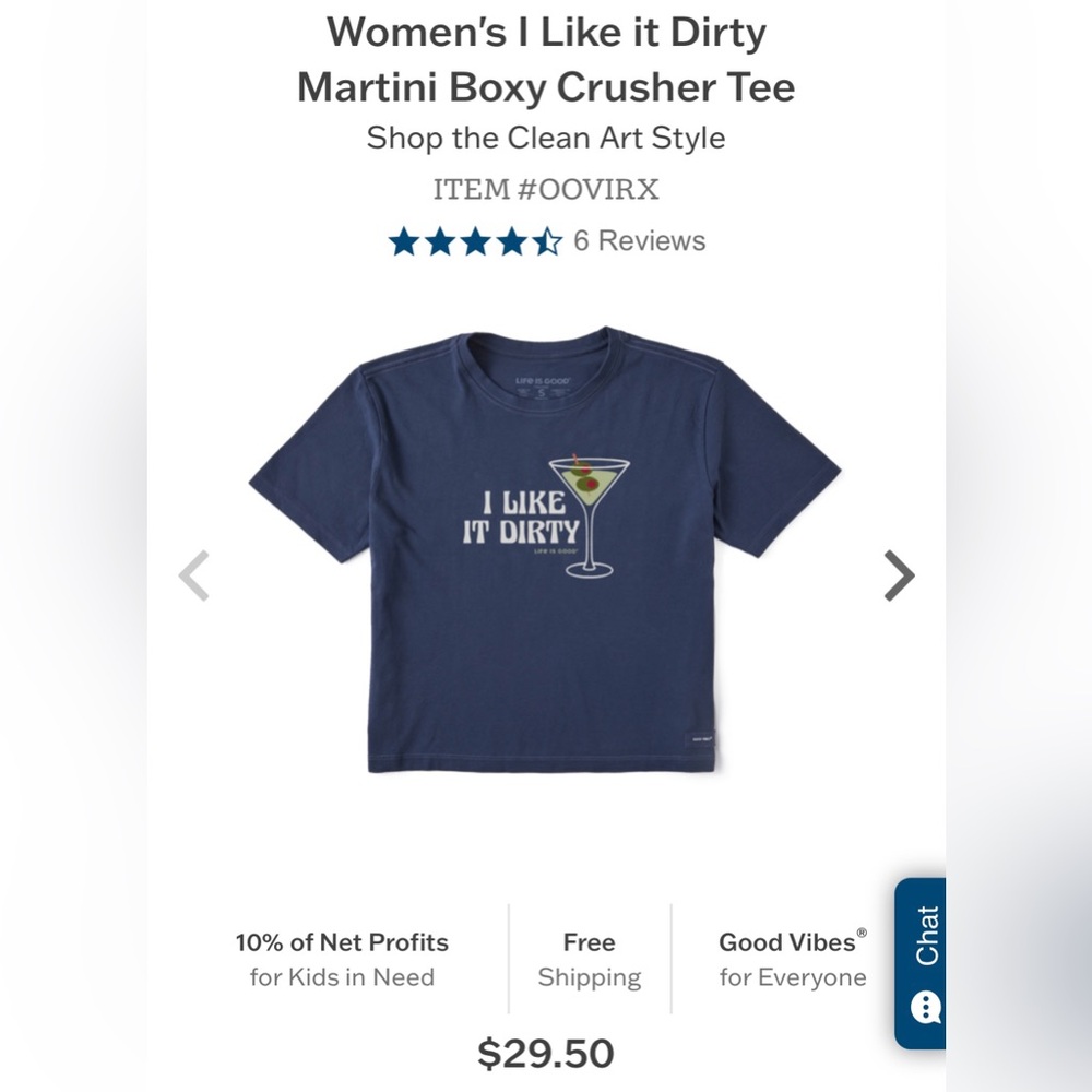 Life Is Good Women's I Like it Dirty Martini Boxy Crusher Tee